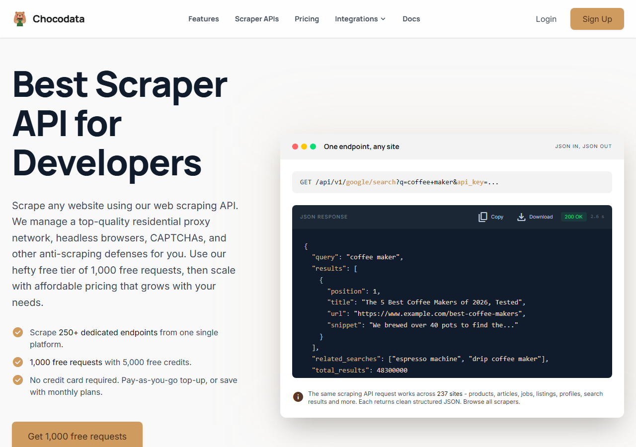 ChocoData LinkedIn post scraper API homepage