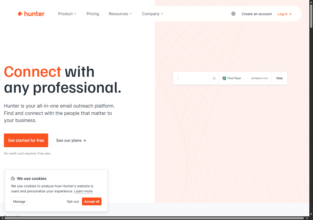 Hunter.io email finder for LinkedIn outreach