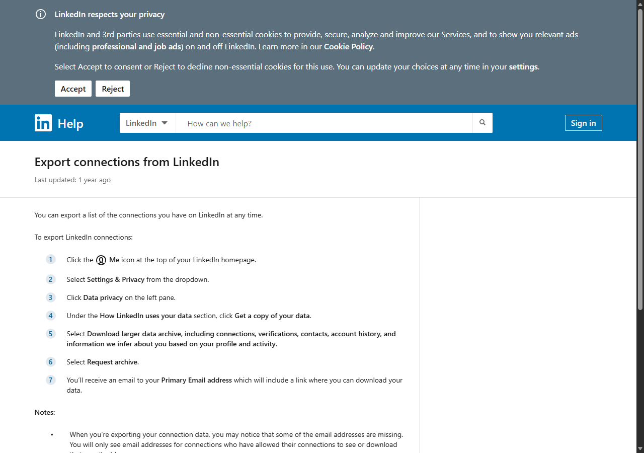 LinkedIn official data export and Sales Navigator