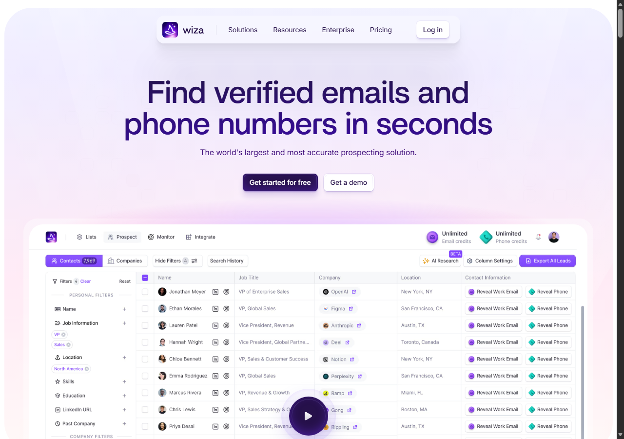 Wiza LinkedIn Sales Navigator email scraper